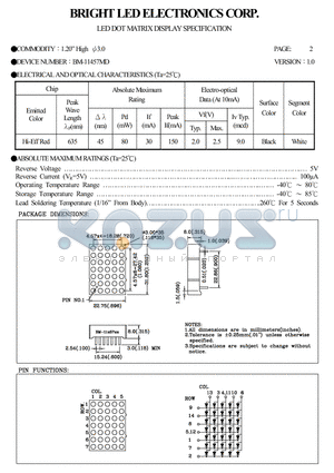 BM-11457MD datasheet - LED DOT MATRIX DISPLAY SPECIFICATION