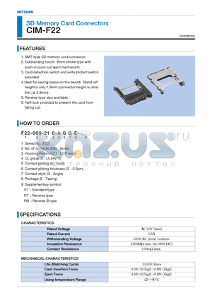 CIM-F22 datasheet - SD Memory Card Connectors