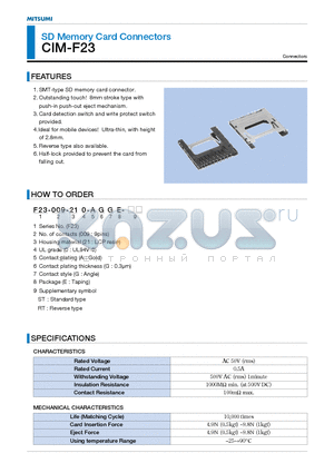 CIM-F23 datasheet - SD Memory Card Connectors