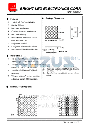 BM-12288MD datasheet - 47.7mm(1.9) matrix height 88 dot matrix display