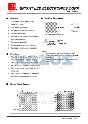 BM-12488ND datasheet - 47.7mm(1.9) matrix height 88 dot matrix display