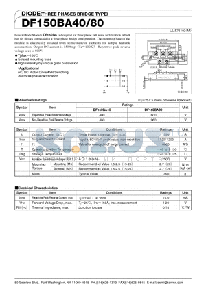 DF150BA40 datasheet - DIODE(THREE PHASES BRIDGE TYPE)