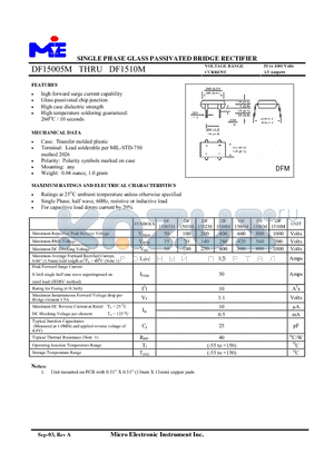 DF1510M datasheet - SINGLE PHASE GLASS PASSIVATED BRIDGE RECTIFIER