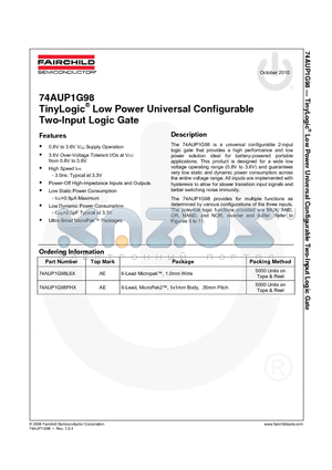 74AUP1G98 datasheet - TinyLogic^ Low Power Universal Configurable Two-Input Logic Gate