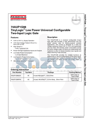 74AUP1G98FHX datasheet - TinyLogic^ Low Power Universal Configurable Two-Input Logic Gate