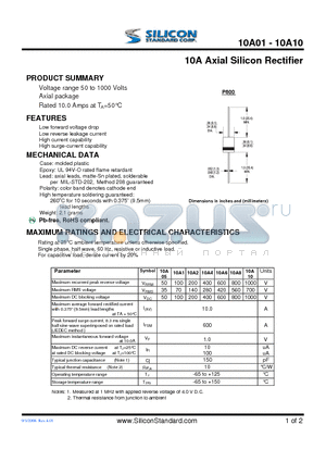 10A01 datasheet - 10A Axial Silicon Rectifier