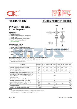 10A01 datasheet - SILICON RECTIFIER DIODES