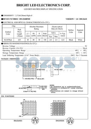 BM-20488MD datasheet - LED DOT MATRIX DISPLAY SPECIFICATION