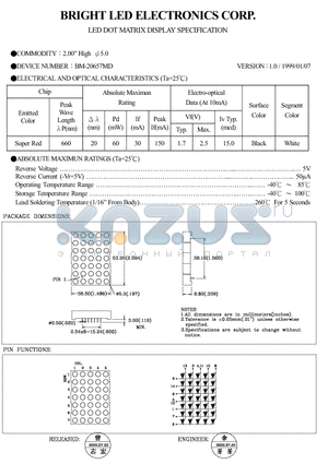 BM-20657MD datasheet - LED DOT MATRIX DISPLAY SPECIFICATION