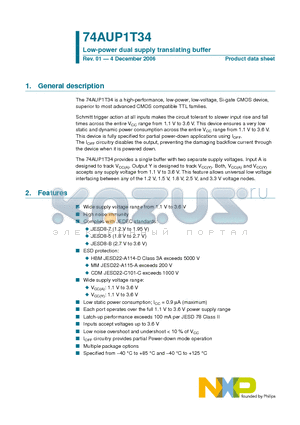 74AUP1T34GM datasheet - Low-power dual supply translating buffer