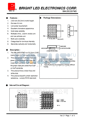 BM-20EG57MD datasheet - hi-eff red chips and green chips, the hi-eff red chips are made from GaAsP on GaP substrate, the green chips are made from GaP on GaP substrate.