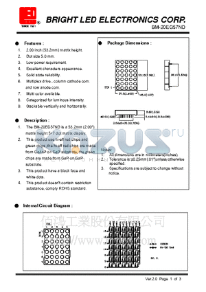 BM-20EG57ND datasheet - hi-eff red chips and green chips, the hi-eff red chips are made from GaAsP on GaP substrate, the green chips are made from GaP on GaP substrate.