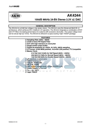 AK4344ET datasheet - 100dB 96kHz 24-Bit Stereo 3.3V DS DAC
