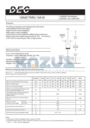 10A05 datasheet - CURRENT 10.0 Amperes VOLTAGE 50 to 1000 Volts