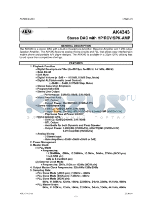 AK4343EN datasheet - Stereo DAC with HP/RCV/SPK-AMP