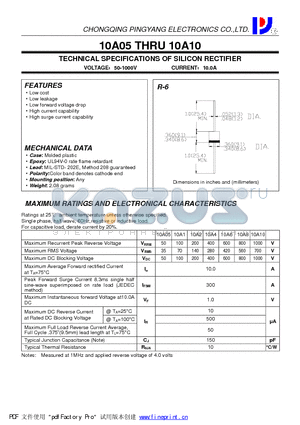 10A05 datasheet - TECHNICAL SPECIFICATIONS OF SILICON RECTIFIER