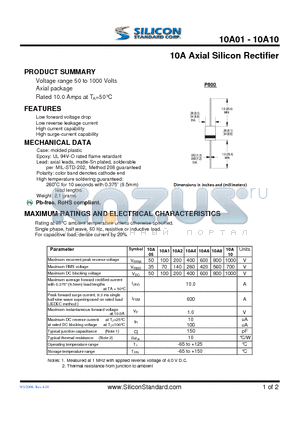 10A05 datasheet - 10A Axial Silicon Rectifier