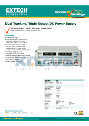 382285 datasheet - Dual Tracking, Triple Output DC Power Supply