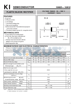 10A05 datasheet - CURRENT: PLASTIC SILICON RECTIFIER