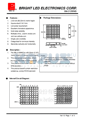 BM-21288MD datasheet - 60.20mm (2.30) matrix height 88 square matrix display