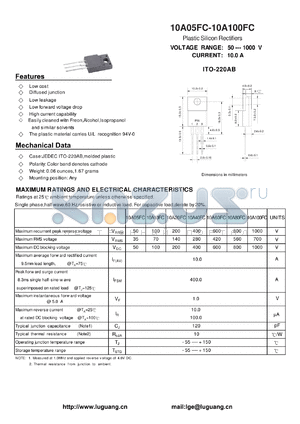 10A05FC datasheet - Plastic Silicon Rectifiers