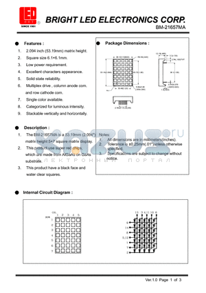 BM-21657MA datasheet - 2.094 inch (53.19mm) matrix height Low power requirement.