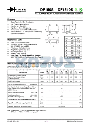 DF158S-T3 datasheet - 1.5A SURFACE MOUNT GLASS PASSIVATED BRIDGE RECTIFIER