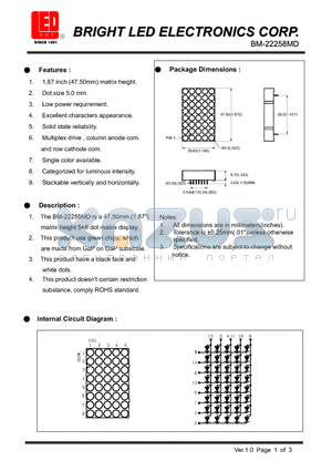 BM-22258MD datasheet - 1.87 inch (47.50mm) matrix height Low power requirement.