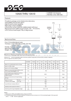 10A1 datasheet - CURRENT 10.0 Amperes VOLTAGE 50 to 1000 Volts