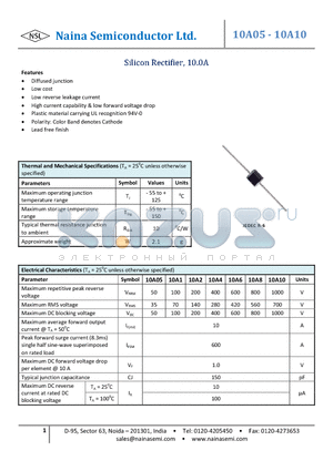 10A1 datasheet - Silicon Rectifier, 10.0A