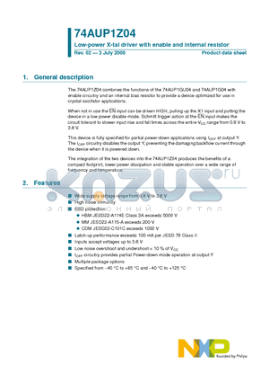 74AUP1Z04GF datasheet - Low-power X-tal driver with enable and internal resistor