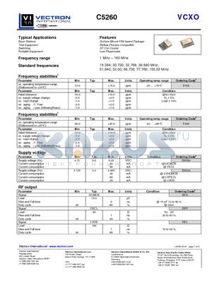 C5260 datasheet - VCXO Surface Mount FR4 based Package Reflow Process Compatible AT-Cut Crystal Low Phasenoise