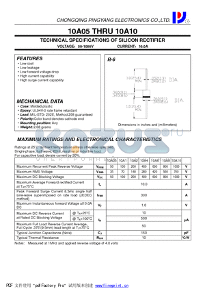 10A10 datasheet - TECHNICAL SPECIFICATIONS OF SILICON RECTIFIER