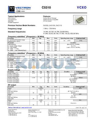 C5310 datasheet - VCXO Surface Mount Package Reflow Process Compatible AT-Cut Crystal