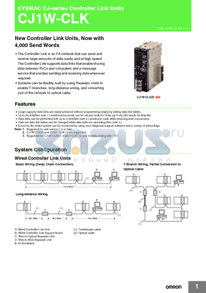 CJ1W-CLK23 datasheet - SYSMAC CJ-series Controller Link Units