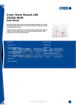 C535A-WJN-CU0V0231 datasheet - Cree^ 5mm Round LED