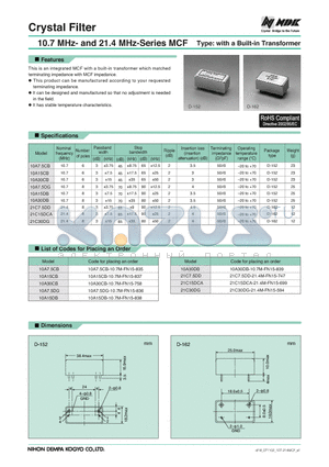 10A15DB datasheet - 10.7 MHz- and 21.4 MHz-Series MCF