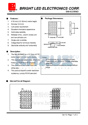 BM-40258MD datasheet - 121.5mm (4.78) matrix height 58 dot matrix display