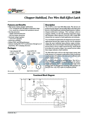 A1244 datasheet - Chopper-Stabilized, Two Wire Hall-Effect Latch