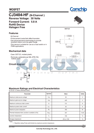 CJ3404-HF datasheet - MOSFET