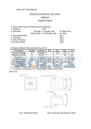 C565-30 datasheet - LED CHIP Yellow Green