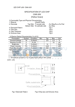 C565-30V datasheet - LED CHIP Yellow Green