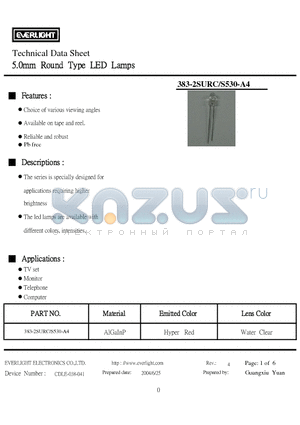 383-2SURC/S530-A4 datasheet - 5.0mm Round Type LED Lamps