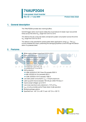 74AUP2G04GM datasheet - Low-power dual inverter