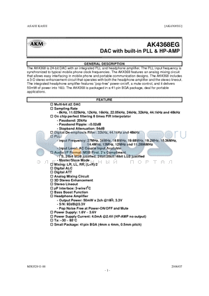 AK4368EG datasheet - DAC with built-in PLL & HP-AMP