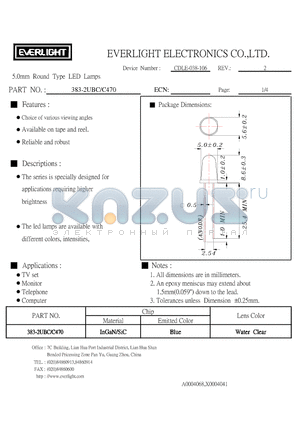 383-2UBC datasheet - 5.0mm  Round  Type  LED  Lamps