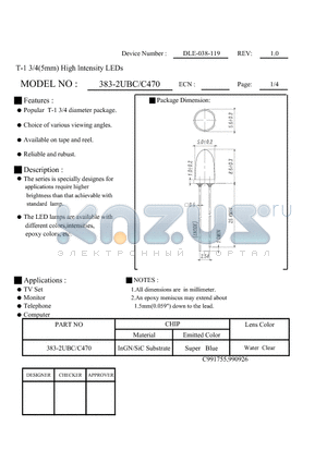 383-2UBC datasheet - T-1 3/4(5mm) High Intensity LEDs