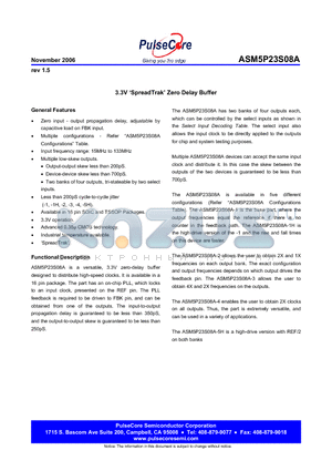 ASM5P23S08A datasheet - 3.3V SpreadTrak Zero Delay Buffer