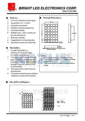 BM-41EG57MD datasheet - hi-eff red chips and green chips, the hi-eff red chips are made from GaAsP on GaP substrate, the green chips are made from GaP on GaP substrate.