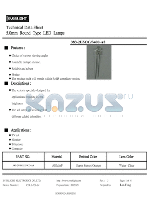 383-2USOC/S400-A8 datasheet - 5.0mm Round Type LED Lamps